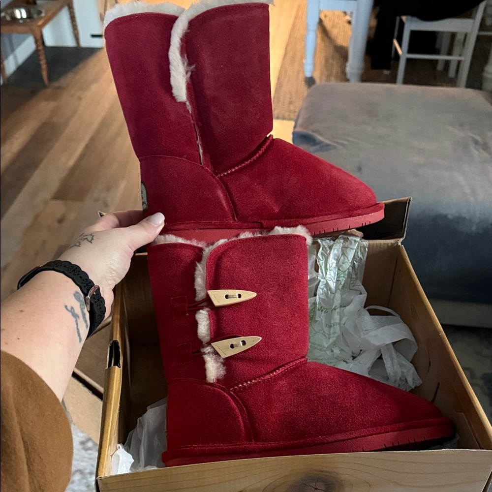 BearPaw Red Winter Boots with Buckle Detail